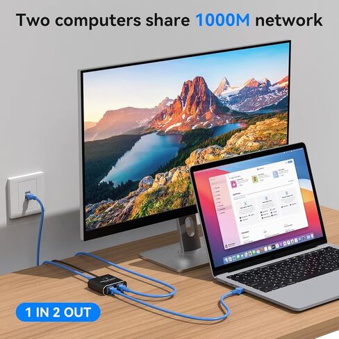 1000mbps Ethernet Splitter 1 to 2 High Speed RJ45 Dual Internet Port Splitter 1 in 2 Out LAN Splitter Adapter Support 2 Devices Simultaneous Networking Worked with Cat6/7/8 Cables in Kuwait