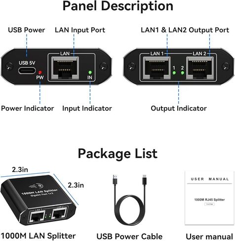 1000mbps Ethernet Splitter 1 to 2 High Speed RJ45 Dual Internet Port Splitter 1 in 2 Out LAN Splitter Adapter Support 2 Devices Simultaneous Networking Worked with Cat6/7/8 Cables in Kuwait