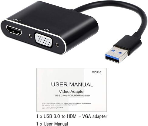 USB to HDMI VGA Adapter, USB 3.0 to HDMI Converter 1080P HDMI and VGA Sync Output Support Windows 10/8/7 Only （Black） in Kuwait