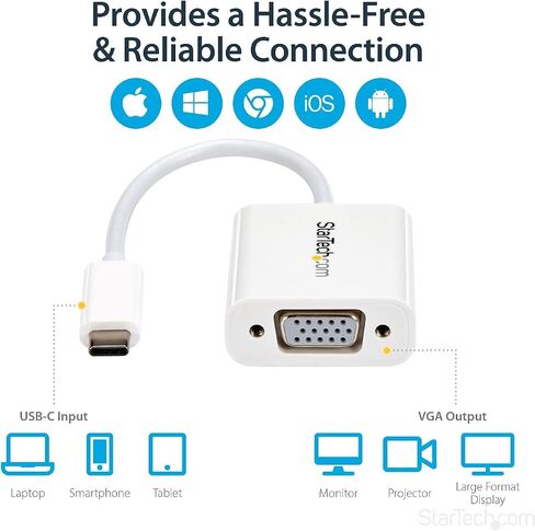 StarTech.com USB-C to VGA Adapter - Black - 1080p - Video Converter For Your MacBook Pro - USB C to VGA Display Dongle - Type-C to VGA Converter (CDP2VGA) in Saudi Arabia