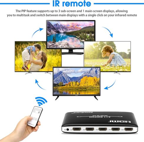 3 Port 3 x 1 HDMI Switch with PIP (Picture in Picture)and IR Wireless Remote Control, HDMI Switcher Hub Port Switches for PS4 Xbox Apple TV Fire Stick Blu-Ray Player (ZW310) in Saudi Arabia
