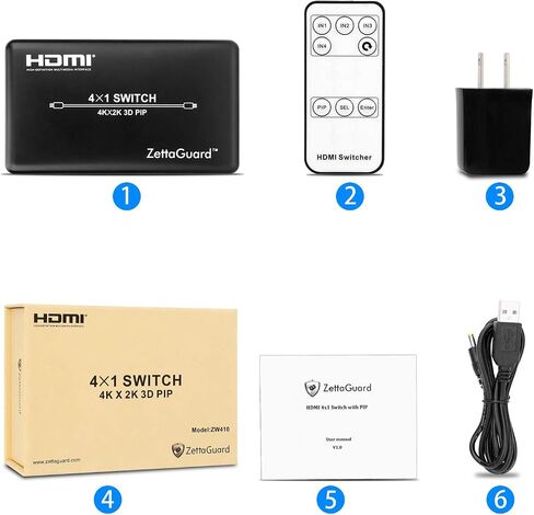 3 Port 3 x 1 HDMI Switch with PIP (Picture in Picture)and IR Wireless Remote Control, HDMI Switcher Hub Port Switches for PS4 Xbox Apple TV Fire Stick Blu-Ray Player (ZW310) in Saudi Arabia