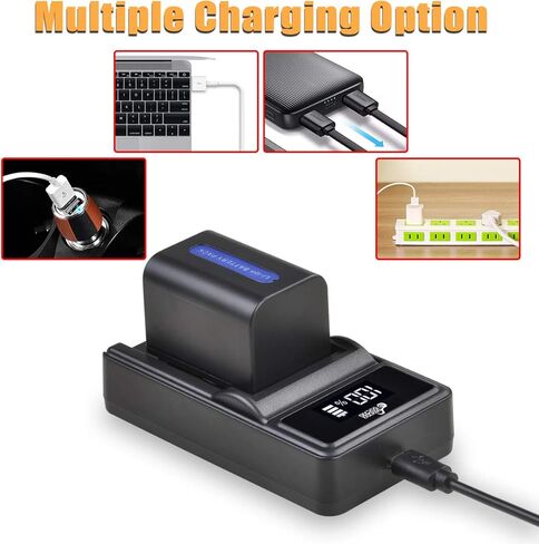 استبدال بطارية NP-FH70 وشاحن USB LED لسلسلة Sony NP-FH70 H Sony NP-FH30، NP-FH40، NP-FH50، FH60، FH70، NP-FH90، NPFH100 وDCR-DVD650 SR42 SR45 DCR-HC20 DCR-HC21 DCR-HC22 DCR-HC48 DCR-HC51 in Kuwait