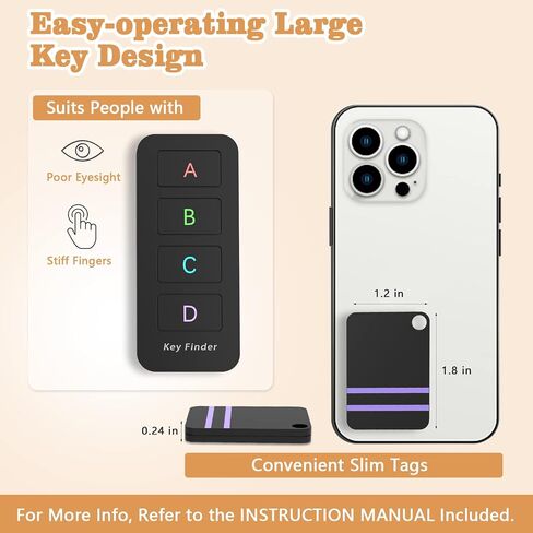 Remote Control Finder, Pack of 4 Find My Keys Device | Stick on Remote Finder Beeper, Tracker Tags for Car Keys and Phones | 120Ft Range 80dB RF Key Locator, Lost Key Finders That Make Noise in Kuwait