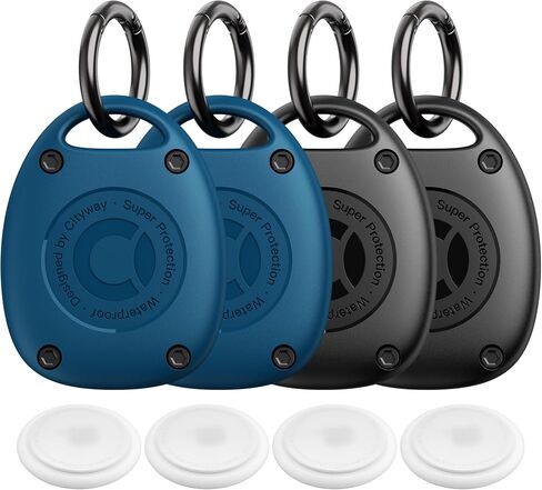 (4 Pack) for AirTag Keychain Holder Case | IPX8 Waterproof, Ultra-Compact | Portable for Air Tag Holder Cover for Backpack, Keys, Luggage - Black in Kuwait