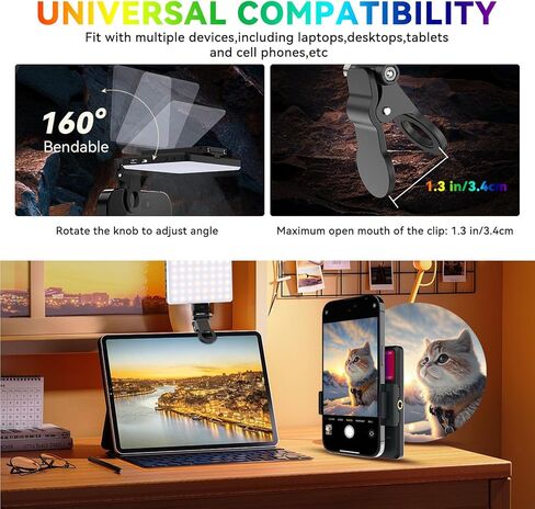 مصباح سيلفي MAXDORIA، 78 مصباح هاتف LED، مصباح فيديو بمشبك قابل لإعادة الشحن بقدرة 2000 مللي أمبير في الساعة مع CRI 95+ للهاتف والكمبيوتر المحمول والكمبيوتر اللوحي والكمبيوتر، 3 درجات حرارة ألوان، 24 وضعًا للتأثيرات الخاصة لصور السيلفي والبث المباشر... in Kuwait