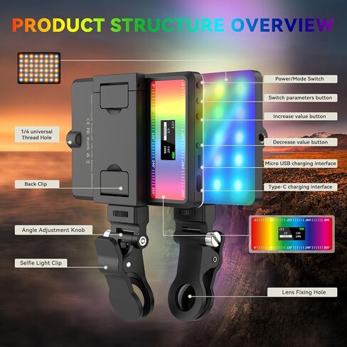 مصباح سيلفي MAXDORIA، 78 مصباح هاتف LED، مصباح فيديو بمشبك قابل لإعادة الشحن بقدرة 2000 مللي أمبير في الساعة مع CRI 95+ للهاتف والكمبيوتر المحمول والكمبيوتر اللوحي والكمبيوتر، 3 درجات حرارة ألوان، 24 وضعًا للتأثيرات الخاصة لصور السيلفي والبث المباشر... in Kuwait