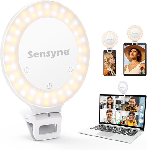 ضوء حلقة سيلفي Sensyne، مصباح LED دائري قابل لإعادة الشحن متوافق مع الهواتف المحمولة، iPad، أجهزة الكمبيوتر المحمول، مرايا للبث المباشر، السيلفي، مدونة الفيديو، مكالمات التكبير/التصغير in Kuwait
