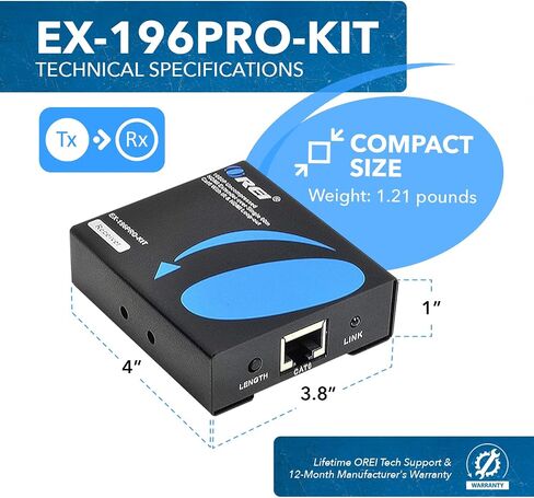 OREI HDMI Over Ethernet Extender Up To 196 Feet At 1080P @ 60Hz With Uni-Directional IR functionality & HDMI Loop Output Port (EX-196PRO-KIT) in Kuwait