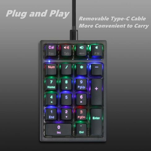 لوحة أرقام، لوحة مفاتيح رقمية سلكية ميكانيكية USB مع إضاءة خلفية RGB وأغطية مفاتيح Pudding للكمبيوتر المحمول المكتبي (أسود، مفاتيح حمراء) in Kuwait