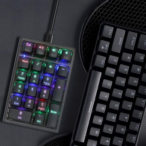 لوحة أرقام، لوحة مفاتيح رقمية سلكية ميكانيكية USB مع إضاءة خلفية RGB وأغطية مفاتيح Pudding للكمبيوتر المحمول المكتبي (أسود، مفاتيح حمراء) in Kuwait