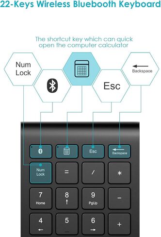 ايكوس لوحة مفاتيح رقمية بلوتوث لاسلكية محمولة بـ 22 مفتاح مع اختصارات متعددة للكمبيوتر واللابتوب وويندوز سيرفس متوافقة مع اي ماك ماك بوك وايباد وتابلت اندرويد in Kuwait