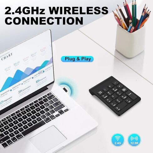 لوحة مفاتيح رقمية لاسلكية تريلك ميني 2.4G 18 مفتاح، لوحة ارقام محمولة صامتة للمحاسبة المالية، ملحقات كيبورد للابتوب والكمبيوتر المكتبي والنوت بوك (اسود) in Kuwait