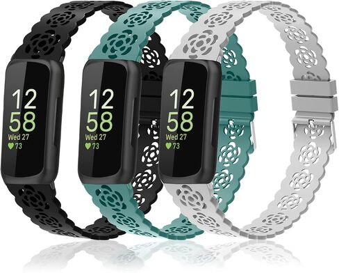 3 Pack Lace Silicone Bands Compatible with Fitbit Inspire 3/Inspire 2/Inspire HR/Inspire,Adjustable Breathable Replacement Straps Soft Slim Silicone Wristbands for Women Men in Saudi Arabia