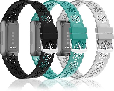 3 Pack Lace Silicone Bands Compatible with Fitbit Inspire 3/Inspire 2/Inspire HR/Inspire,Adjustable Breathable Replacement Straps Soft Slim Silicone Wristbands for Women Men in Saudi Arabia