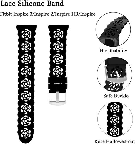 3 Pack Lace Silicone Bands Compatible with Fitbit Inspire 3/Inspire 2/Inspire HR/Inspire,Adjustable Breathable Replacement Straps Soft Slim Silicone Wristbands for Women Men in Saudi Arabia