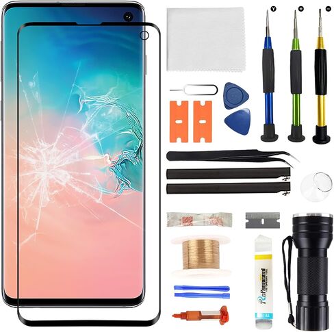 استبدال الشاشة الزجاجية الأمامية لجهاز Galaxy S10 - متوافق مع سلسلة Samsung Galaxy S10 G973 مقاس 6.1 بوصة ومجموعة أدوات إصلاح كاملة (بدون شاشة OLED ومحول رقمي يعمل باللمس) in Kuwait