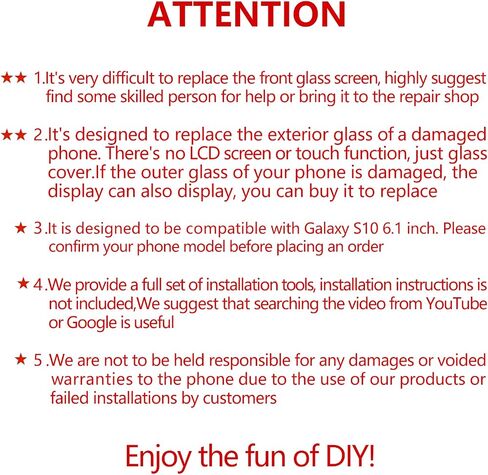 استبدال الشاشة الزجاجية الأمامية لجهاز Galaxy S10 - متوافق مع سلسلة Samsung Galaxy S10 G973 مقاس 6.1 بوصة ومجموعة أدوات إصلاح كاملة (بدون شاشة OLED ومحول رقمي يعمل باللمس) in Kuwait