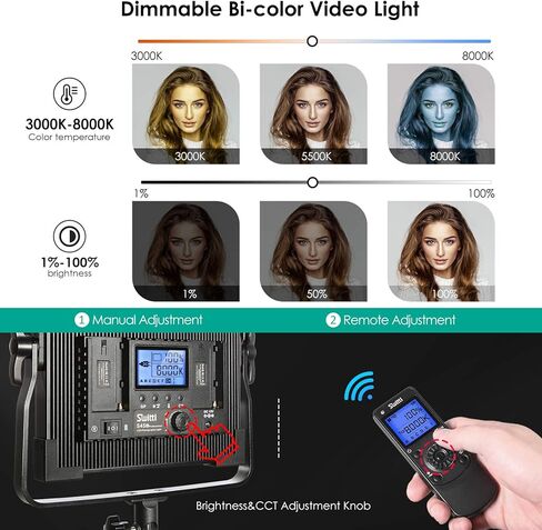 سويتي مجموعة اضاءة LED للتصوير الفوتوغرافي، لوحة اضاءة ثنائية اللون قابلة للتعتيم 3000-8000 كلفن مع جهاز تحكم عن بعد لاسلكي 2.4G سوفت بوكس للاستوديو والتصوير الفوتوغرافي يوتيوب ريكوردي in Kuwait