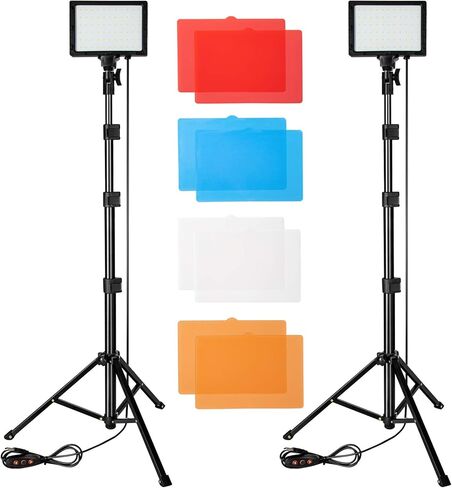 طقم إضاءة التصوير الفوتوغرافي المحمول من سلو دولفين LED 5600K USB 66 LED مع حامل ثلاثي قابل للتعديل/4 فلاتر ألوان لأعلى الطاولة/صورة المنتج على اليوتيوب صورة تصوير ستوديو تصوير (2 قطعة) in Kuwait