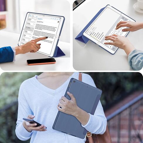 Soke Case for iPad 9th/8th/7th Generation 2021/2020/2019, [Slim Trifold Stand + Auto Wake/Sleep], Premium Protective Hard PC Back Cover for Apple iPad 10.2 Inch (Navy) in Saudi Arabia