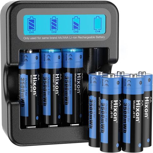 Hixon Rechargeable AA Batteries and LCD Charger,8x3500mWh Rechargeable AA Lithium 1.5V Batteries,Constant Output,Max 3A Current,1600Cycles,Fits for Blink Camera VR/Xbox Gaming Controller. in Saudi Arabia