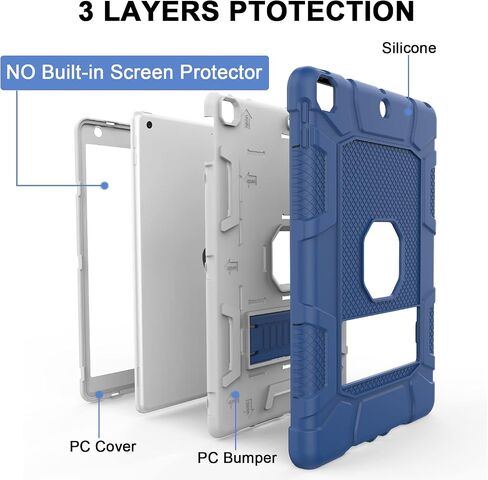 Case for 9th/8th/7th Generation, Hybrid Shockproof Rugged Drop Protective Case with Kickstand for iPad 10.2 Inch (2021/2020/2019 Release), Black in Kuwait