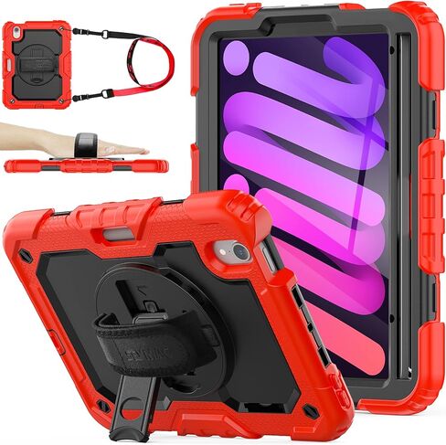 SEYMAC stock Case for iPad Mini 6 8.3'' 2021 with Screen Protector Pencil Holder [360 Rotating Hand Strap] &Stand, Drop-Proof Case for iPad Mini 6th Generation 8.3", Black in Saudi Arabia
