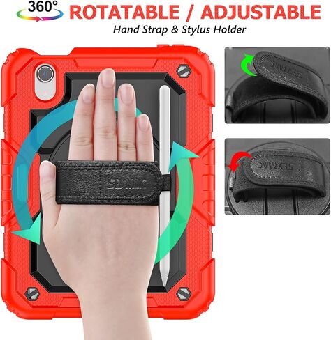 SEYMAC stock Case for iPad Mini 6 8.3'' 2021 with Screen Protector Pencil Holder [360 Rotating Hand Strap] &Stand, Drop-Proof Case for iPad Mini 6th Generation 8.3", Black in Saudi Arabia
