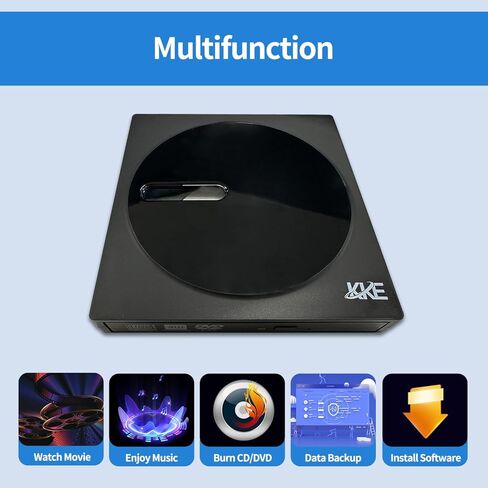 محرك أقراص DVD خارجي KKE لأجهزة الكمبيوتر المحمول مع واجهة USB ونوع C، متوافق مع أنظمة Windows XP/2003، Win 7/8/8.1/10/11، MacOS، Vista، وأنظمة Linux، أسود in Kuwait