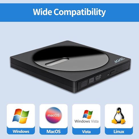 محرك أقراص DVD خارجي KKE لأجهزة الكمبيوتر المحمول مع واجهة USB ونوع C، متوافق مع أنظمة Windows XP/2003، Win 7/8/8.1/10/11، MacOS، Vista، وأنظمة Linux، أسود in Kuwait