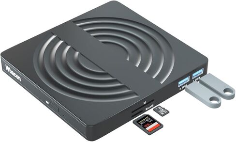 محرك أقراص DVD خارجي Wbacon، USB 3.0 نوع C ناسخ CD/DVD +/-RW مشغل قارئ أقراص محرك الأقراص الضوئية لأجهزة الكمبيوتر المحمول وأجهزة الكمبيوتر المكتبية Windows 11 Mac MacBook مع فتحة بطاقة SD/TF ومنفذي USB in Kuwait