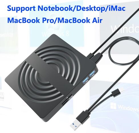 محرك أقراص DVD خارجي Wbacon، USB 3.0 نوع C ناسخ CD/DVD +/-RW مشغل قارئ أقراص محرك الأقراص الضوئية لأجهزة الكمبيوتر المحمول وأجهزة الكمبيوتر المكتبية Windows 11 Mac MacBook مع فتحة بطاقة SD/TF ومنفذي USB in Kuwait