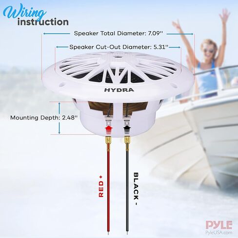 Pyle 6.5 Inch Dual Marine Speakers - 2 Way Waterproof and Weather Resistant Outdoor Audio Stereo Sound System with 200 Watt Power, Poly Carbon Cone and Butyl Rubber Surround - 1 Pair (White) in Saudi Arabia
