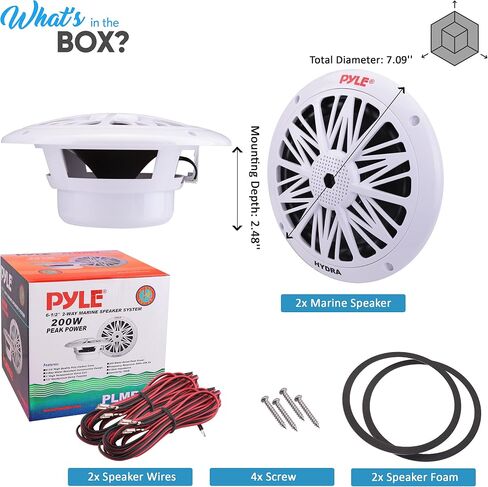 Pyle 6.5 Inch Dual Marine Speakers - 2 Way Waterproof and Weather Resistant Outdoor Audio Stereo Sound System with 200 Watt Power, Poly Carbon Cone and Butyl Rubber Surround - 1 Pair (White) in Saudi Arabia