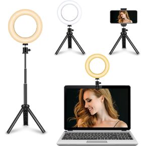 Selfie Ring Light with Stand,Video Conference Lighting,3 Dimmable Color and 10 Brightness Level Easy to Use Suitable for Webcam Lighting/Remote Working in Saudi Arabia