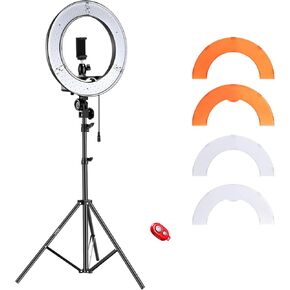 Neewer RL-12 مصباح حلقة LED مقاس 14 بوصة خارجي/12 بوصة في المنتصف مع حامل إضاءة، فلتر ألوان، حامل هاتف للمكياج، يوتيوب، تيك توك، تصوير فيديو الكاميرا/الهاتف in Kuwait