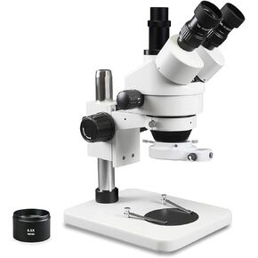 Parco Scientific PA-1EX-IFR09W Binocular Zoom Stereo Microscope | 10x Widefield Eyepiece | 0.7X—4.5X Zoom Range, 7X—45x Magnification Range, 0.5X Aux Lens | Pillar Stand | 144-LED Ring Light