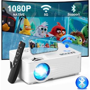 جهاز عرض أصلي 1080 بكسل مع 5G WiFi وBluetooth 5.2، جهاز عرض EAZVUE Mini 400 ANSI Lumen، جهاز عرض محمول متوافق مع عصا التلفاز/الهاتف/الكمبيوتر الشخصي/DVD/HDMI/AV/USB/SD، جهاز عرض أفلام خارجي in Kuwait