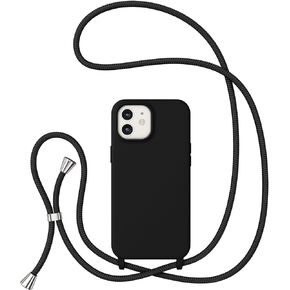 حافظة ZTOFERA Crossbody لهاتف iPhone 12/12 Pro 6.1 بوصة، حافظة من السيليكون السائل مع حزام رقبة قابل للتعديل، غطاء واقٍ من مادة TPU الناعمة المقاومة للصدمات لهاتف iPhone 12 وiPhone 12 Pro-أسود in Kuwait
