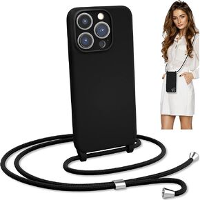 جراب Blaspins Crossbody Lanyard لهاتف iPhone 13 Pro، جسم متقاطع للرقبة، حامل قابل للتعديل قابل للإزالة، حماية من السقوط مقاوم للصدمات، جراب سيليكون بدون استخدام اليدين 6.1 بوصة، حزام 150 سم، iP13Pro - أسود
