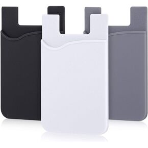 Cell Phone Card Holder for Back of Phone Case. Silicone Stick On Pocket Wallet for iPhone, Android & Other Flat Surfaces, Great for Credit Cards, Business Card, Cash & ID Cards (Black 3 Pack)