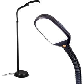 Brightech Litespan - LED Floor Reading Lamp, Modern Wooden Style, Adjustable Gooseneck, 850-950 Lumens, 12W, 3-Year Warranty