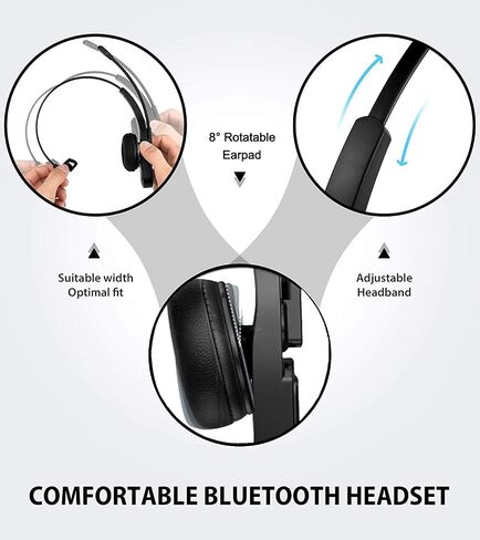 Trucker Bluetooth Headset, V5.0 Noise Cancelling Wireless Headset with Microphone, On Ear Hands-Free Bluetooth Headphone for iPhone Samsung Cell Phone Call Center Home Office Skype in Kuwait