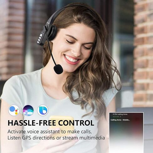 Trucker Bluetooth Headset, V5.0 Noise Cancelling Wireless Headset with Microphone, On Ear Hands-Free Bluetooth Headphone for iPhone Samsung Cell Phone Call Center Home Office Skype in Kuwait