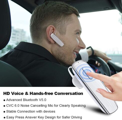 سماعة بلوتوث WYHOO V5.2 سماعة بلوتوث 24 ساعة وقت التحدث مع ميكروفون مزدوج CVC8.0 سماعة رأس لاسلكية بخاصية إلغاء الضوضاء لهواتف iPhone وAndroid والهاتف الخلوي وسائق الشاحنة ومكتب الأعمال (أبيض) in Kuwait