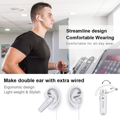 سماعة بلوتوث WYHOO V5.2 سماعة بلوتوث 24 ساعة وقت التحدث مع ميكروفون مزدوج CVC8.0 سماعة رأس لاسلكية بخاصية إلغاء الضوضاء لهواتف iPhone وAndroid والهاتف الخلوي وسائق الشاحنة ومكتب الأعمال (أبيض) in Kuwait