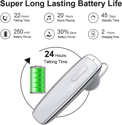 سماعة بلوتوث WYHOO V5.2 سماعة بلوتوث 24 ساعة وقت التحدث مع ميكروفون مزدوج CVC8.0 سماعة رأس لاسلكية بخاصية إلغاء الضوضاء لهواتف iPhone وAndroid والهاتف الخلوي وسائق الشاحنة ومكتب الأعمال (أبيض) in Kuwait