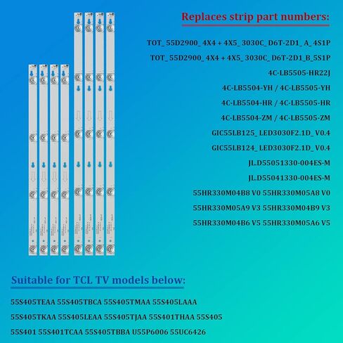 8 قطعة كامل TOT_55D2900 LED الخلفية شرائط مجموعة 55D2900 A-1 55D2900 B-1 ل TCL TV 55S405 55S403 55S401 D55A810 55US57 JL.D55051330-004ES-M 4C-LB5505 55S405TEAA 55S40 5TBCA 55S405TMAA 55S405LAAA in Kuwait