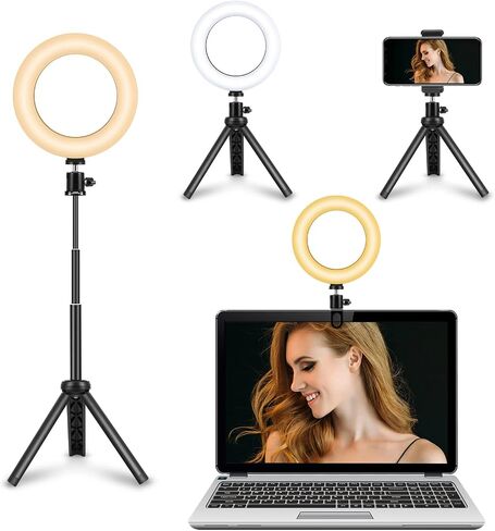 Selfie Ring Light with Stand,Video Conference Lighting,3 Dimmable Color and 10 Brightness Level Easy to Use Suitable for Webcam Lighting/Remote Working in Saudi Arabia